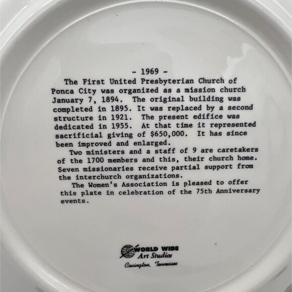 1969 First United Presbyterian Church Collectible Plate Ponca City Oklahoma - Picture 5 of 5